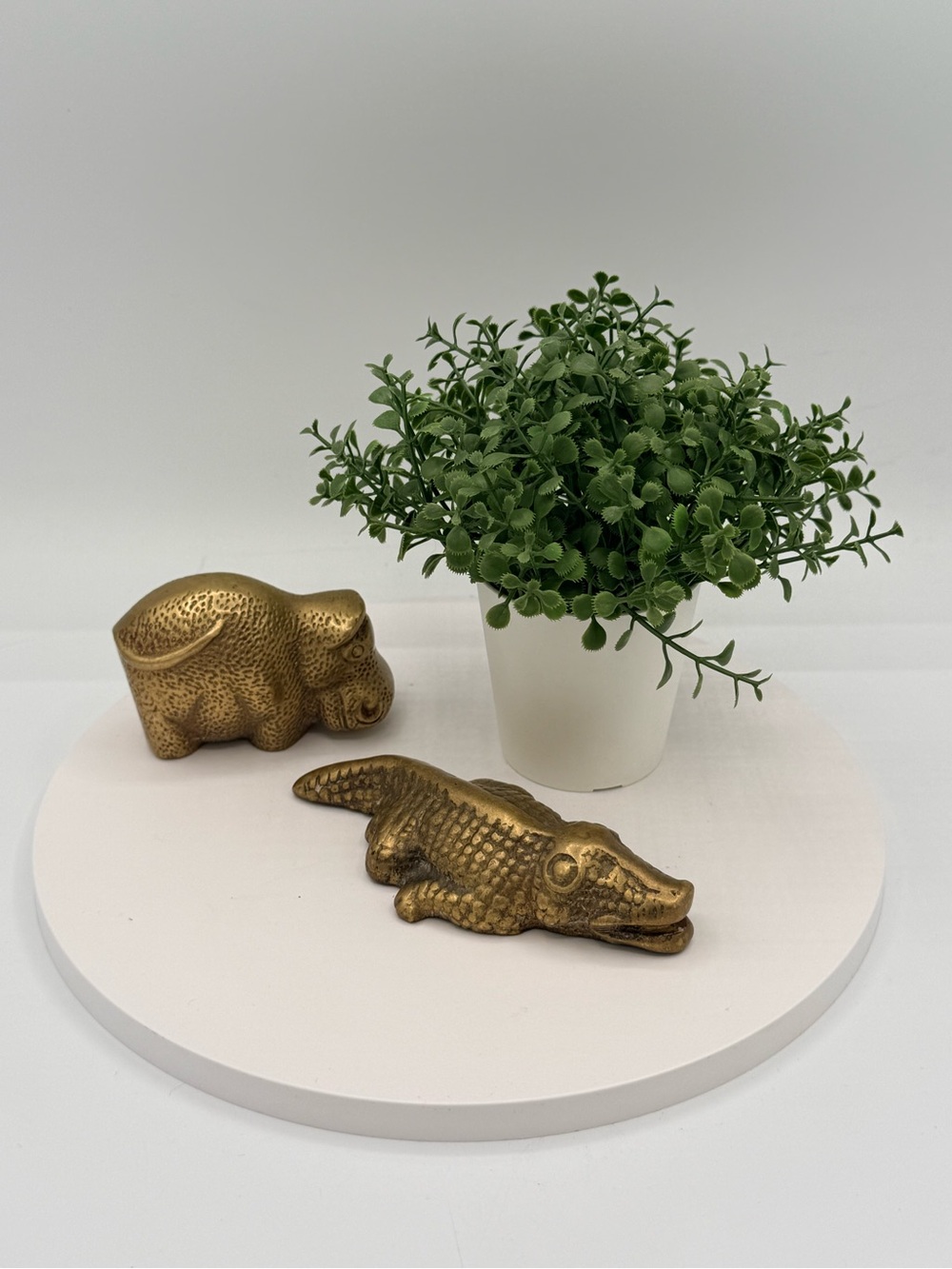 Vintage Brass Hippo & Crocodile Figurine Lot | Mid Century Modern Decor